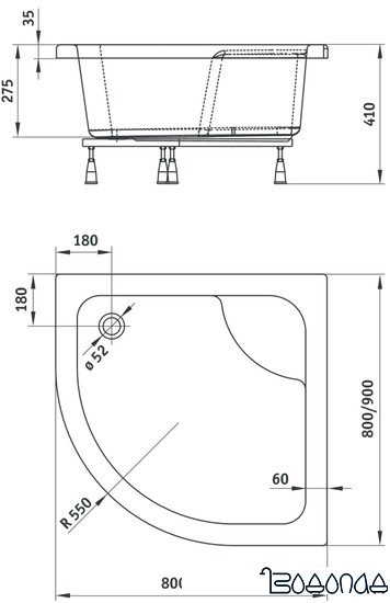Душевой поддон Deante Deep 90x90 KTD 041B
