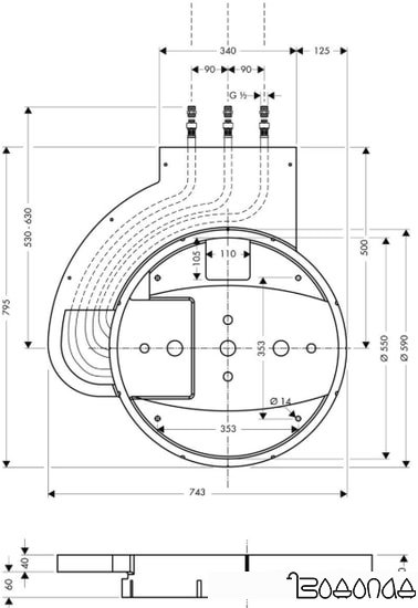 Скрытая часть верхнего душа Hansgrohe Raindance Rainmaker 28412180 фото 2