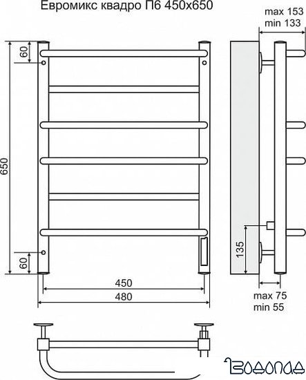 Полотенцесушитель TERMINUS Евромикс Квадро электро (480x650)