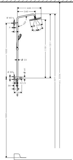 Душевая система Hansgrohe Croma 220 Showerpipe Reno (27224000) фото 2