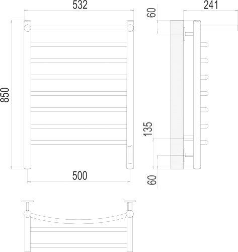 Полотенцесушитель TERMINUS Классик с/п П8 500х850 электро
