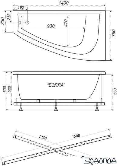 Ванна Triton Бэлла гидромассажная 140x76R Базовая