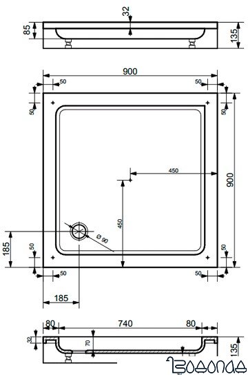Душевой поддон Эстет Гамма М 90x90 [3-0004] фото 4