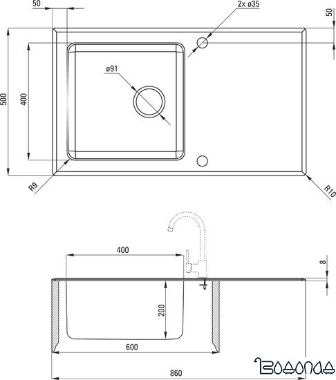 Кухонная мойка Deante Pallas ZSP 0W2C Кухонная мойка Deante Pallas ZSP 0W2C
