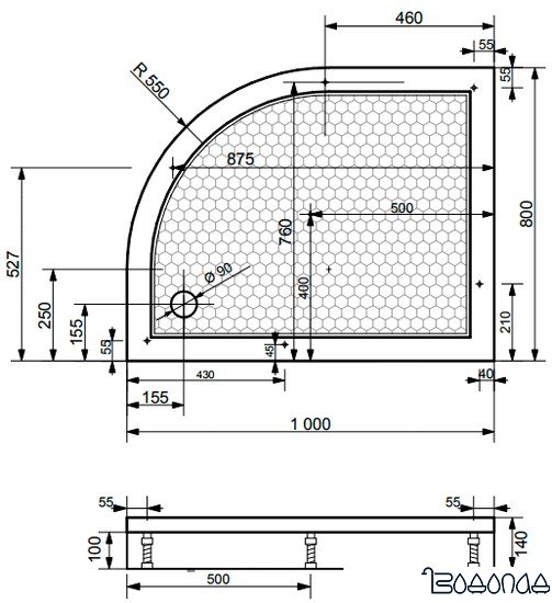 Душевой поддон Эстет Омега 100x80 [3-0003] фото 4