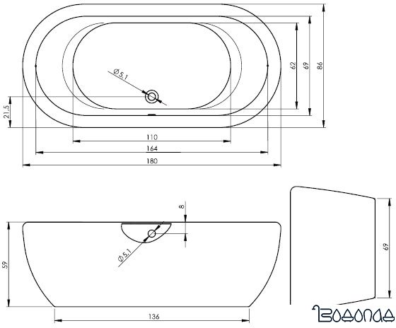 Ванна Riho Dua 180x86 (черный) фото 2