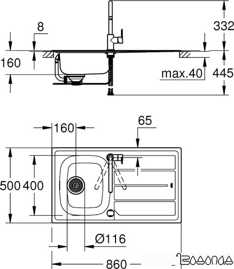Кухонная мойка Grohe К200 31562SD0 Кухонная мойка Grohe К200 31562SD0