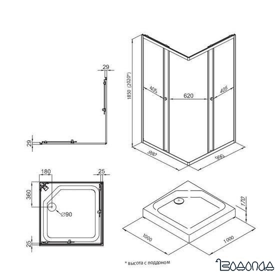 Душевой уголок Triton Вента Хром А1 100х100 (прозрачное стекло)