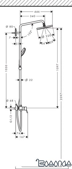 Душевая система Hansgrohe Croma 220 Showerpipe (27222000)