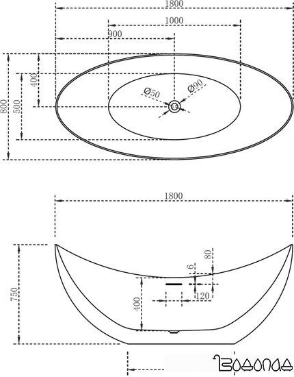 Ванна Abber 180x80 AB9333Gold