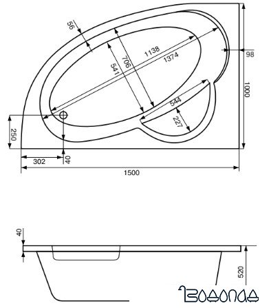 Ванна Santek Шри-Ланка 150х100 левосторонняя 1WH302394
