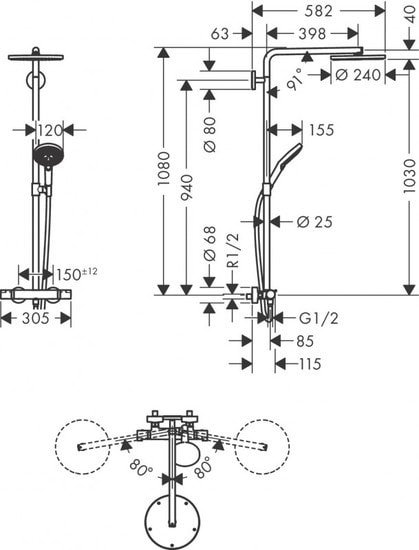 Душевая система Hansgrohe Raindance Select S Showerpipe 240 1Jet 27633340