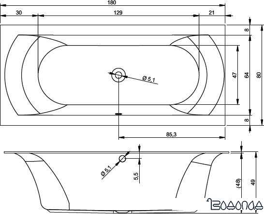 Ванна Riho Linares Velvet 180x80