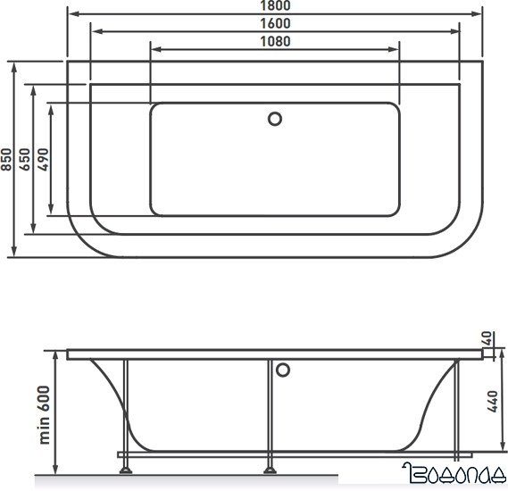 Ванна Vayer Options BTW 180x85