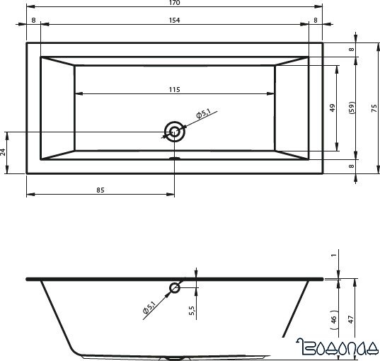 Ванна Riho Lugo Velvet 170x75