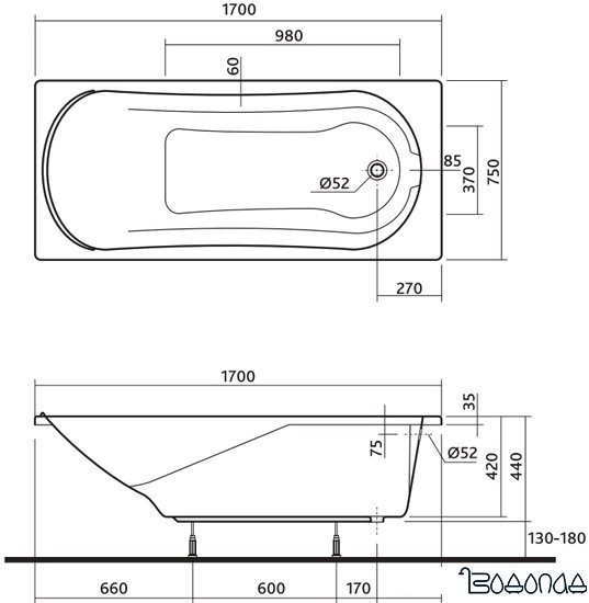Ванна Kolo Comfort 170x75 XWP3070