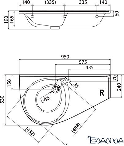 Умывальник Ravak Avocado Comfort R 95x53 [XJ9P1100000] фото 3