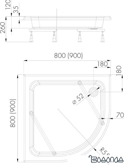 Душевой поддон Iregio 90x90 LDBR214