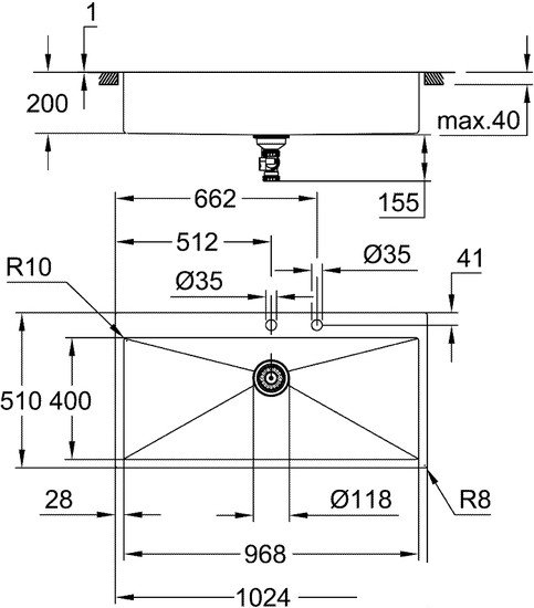 Кухонная мойка Grohe K800 120-S 102,4/51 1.0 31586SD1 Кухонная мойка Grohe K800 120-S 102,4/51 1.0 31586SD1