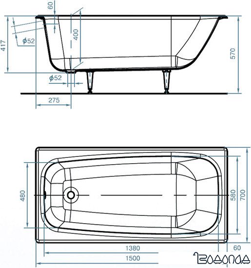 Ванна Универсал ВЧ-1500 «Классик» 150x70 (1 сорт) фото 3