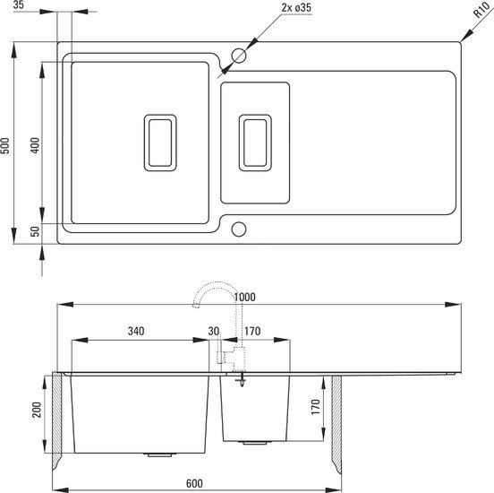 Кухонная мойка Deante Prospero ZDP 0513 (сатин) фото 4 Кухонная мойка Deante Prospero ZDP 0513 (сатин) фото 4