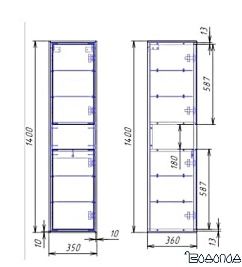 Мебель для ванных комнат Cersanit Шкаф-полупенал Louna SP-SL-LOU/Wh