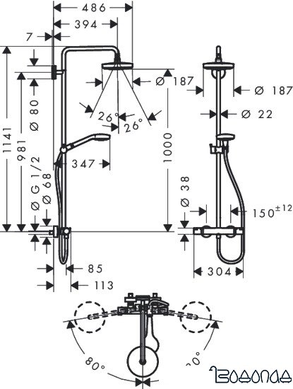 Душевая система Hansgrohe Croma Select S 180 2jet Showerpipe (27253400) фото 4