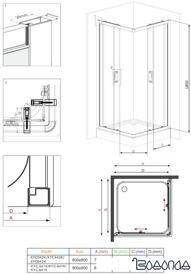 Душевой уголок Deante Funkia 90x90 KYC 041K (хром/прозрачное)