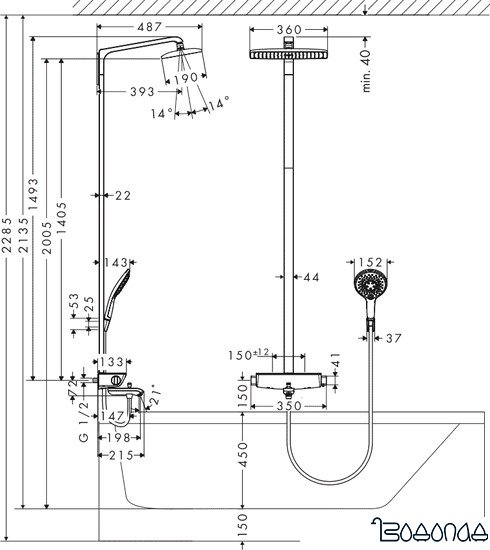 Душевая система Hansgrohe Raindance Select 360 Showerpipe для ванны (27113000)