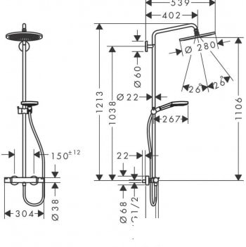 Душевая система Hansgrohe Raindance Select S Showerpipe 280 26890340
