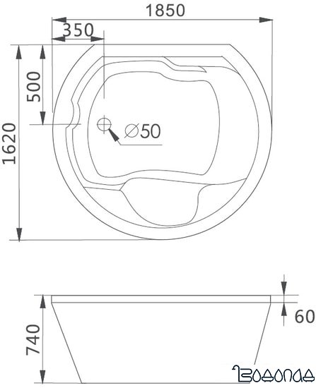 Ванна Gemy G9053 K 185x162 фото 4