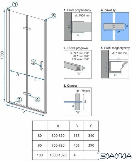 Душевая дверь Rea Molier 80 REA-K6367 (хром/прозрачное стекло) фото 4