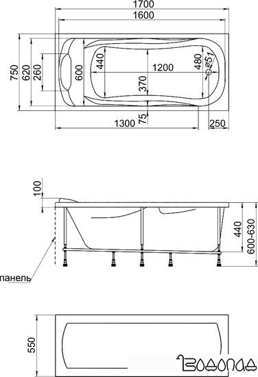 Ванна 1Марка Dipsa 170x75