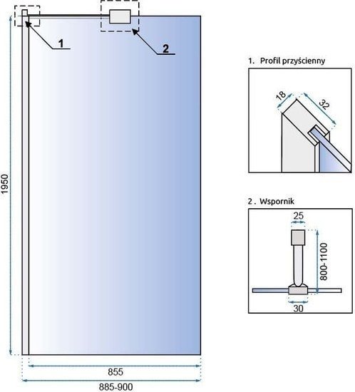 Душевая стенка Rea Aero N 90 (хром/прозрачное стекло)