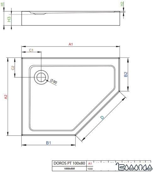 Душевой поддон Radaway Doros PT E Compact 100x80 R