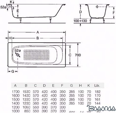 Ванна Roca Continental 100x70 211507001 (без ножек)
