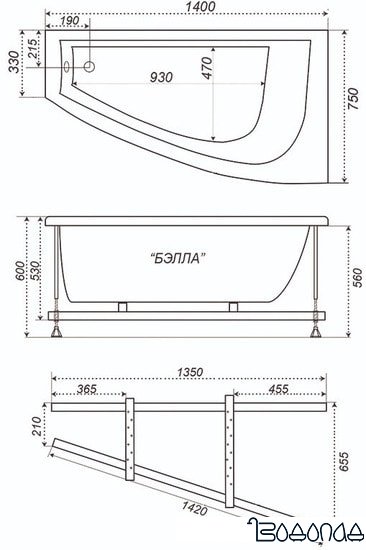 Ванна Triton Бэлла 140x76R (с каркасом)