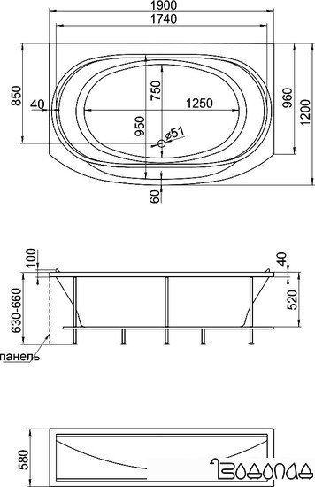 Ванна 1Марка Sirakusa 190x120