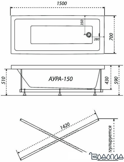 Ванна Triton Аура гидромассажная 170х70 Премиум