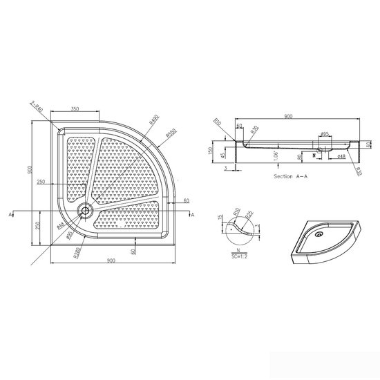 Душевой поддон Azario P29 R/L 90x90