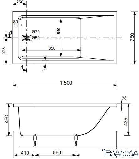 Ванна Эстет Дельта 150