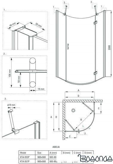 Душевой уголок Deante Abelia 90x90 KTA 055P (левая)