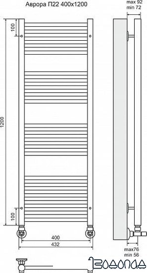 Полотенцесушитель TERMINUS Аврора П22 (432х1200)