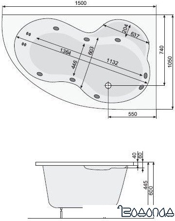 Ванна Poolspa Mistral 150x105 R