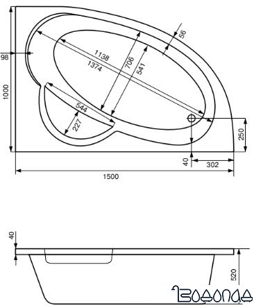 Ванна Santek Шри-Ланка 150х100 правосторонняя