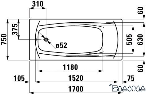 Ванна Laufen Palladium 170x75 [225110]