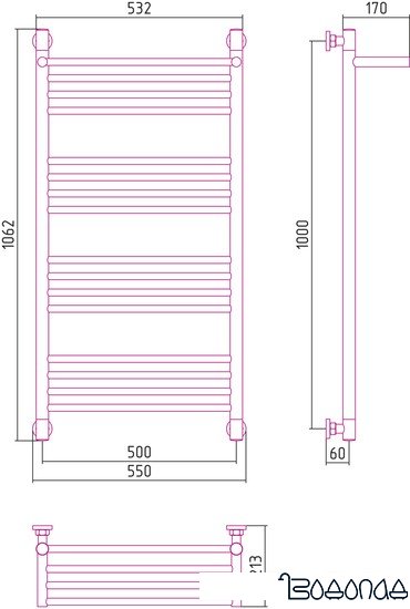 Полотенцесушитель Сунержа Богема с полкой+ 1000х500 00-0223-1050