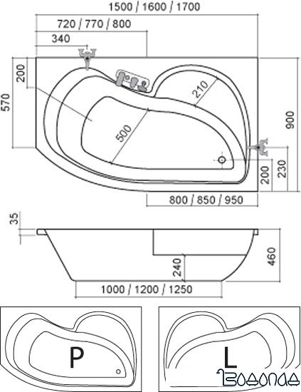 Ванна Roltechnik Activa 170x90 (левая) [8170000] фото 4