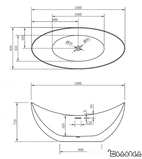 Ванна Abber 180x80 AB9333 фото 4