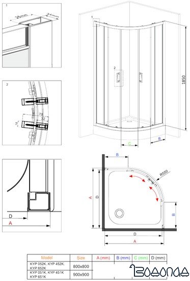 Душевой уголок Deante Funkia 90x90 KYP 051K (хром/прозрачное)